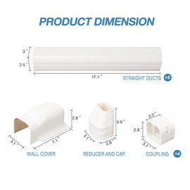 3" W 7.5Ft L Line Set Cover Kit for Mini Split Air Conditioners Decorative PVC Slim Line Cover for Central AC & Heat Pumps Systems Tubing Cover