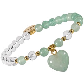 Nupuyai Round Crystal Beads Bracelet Women's Healing Stone Bracelet with Heart Pendant and Love Charm Crystal Stretch Bracelet, Stone, Green Aventurine, Rock Crystal