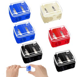6 Pcs Plastic Makeup Pencil Sharpener, Hand Eyeliner Lip Liner Pencil Sharpener, Dual Hole Sharpener Cosmetic Manual Tools for Lip Liner, Eyebrow Pencil, Eyeliner (4 Colors)