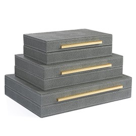 XINSTAR Faux Dark Grey Shagreen Leather Decorative Boxes,Decorative Storage Boxes With Lids 3 Pcs Set,Storage Boxes Jewelry Organizer,Women'S Accessory Organizer Men'S Jewelry Organizer