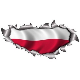 Small Single Flag Of Poland Metal Rip Open Sticker