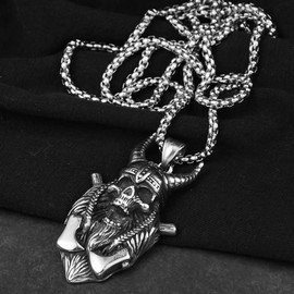Punk Rock Alloy Pendant Necklace with 23.6'' inches Stainless Steel Link Chain for Men Women Anchor Skull Eye of Horus Satan Goat Head Wolf Head Pentagram Angel Wings Cross Dragon Viking Snake
