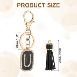 PATIKIL Initial Letter Key Chain, Cubic Zirconia Crystal Alphabet Keychains Letter U Tassel Pendant Keyring for Women Purse Handbag Bag Charm Accessories, Black/Gold