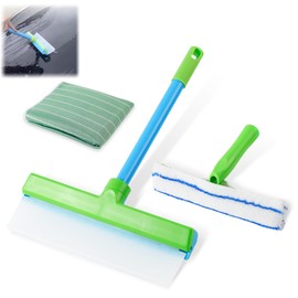 Recyclable Silicone Window Squeegee Kit,Glass Cleaning Tools,Multifunctional Silicone Window Squeegee Cleaner Kit & Microfiber Scrubber for Shower Glass Mirror Door Car