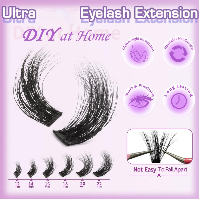 FOINEMYED Lash Clusters 100D Thick Lash Clusters 12-22mm Long Volume