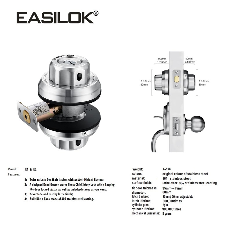 Twist to Lock Deadbolt Lock Without Any Keys with Anti-Mislock
