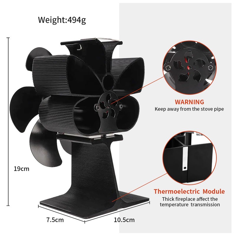FFYan Stove Fan, Fireplace Tool with 6 Blades, No Electricity,