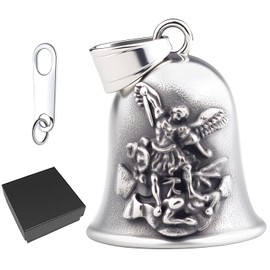 amavoler Motorcycle Bell With Motorcycle Bell hanger- bells accessory or key chain for luck on your journey., St. Michael the Angel, normal