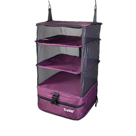 Grand Fusion Stow-N-Go Travel Luggage Organizer – Portable Hanging Travel Shelves, Carry-On Closet Organizer, Hanging Packing Cubes, Collapsible Carry-On Organizer for Cruises & Hotels. Burgundy - L