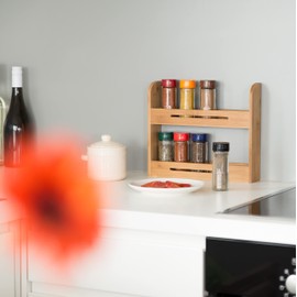 Relaxdays Gewürzregal stehend, Kräuterregal aus Bambus, kleiner Gewürzhalter für die Küche, HBT: 26 x 31 x 6 cm, natur