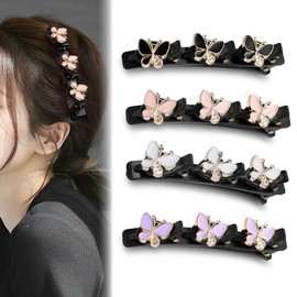 Suuwwn Women's Hair Clips, Pack of 4 Butterfly Hair Clips, Double Layer Hair Clips, Braided Hair Clips, Hummingbird Hair Clip