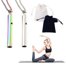 XdealCozyxc 2PCS Breathing Necklace, Portable Stainless Steel Necklaces with 2 Storage Bags for Breathing Exercises