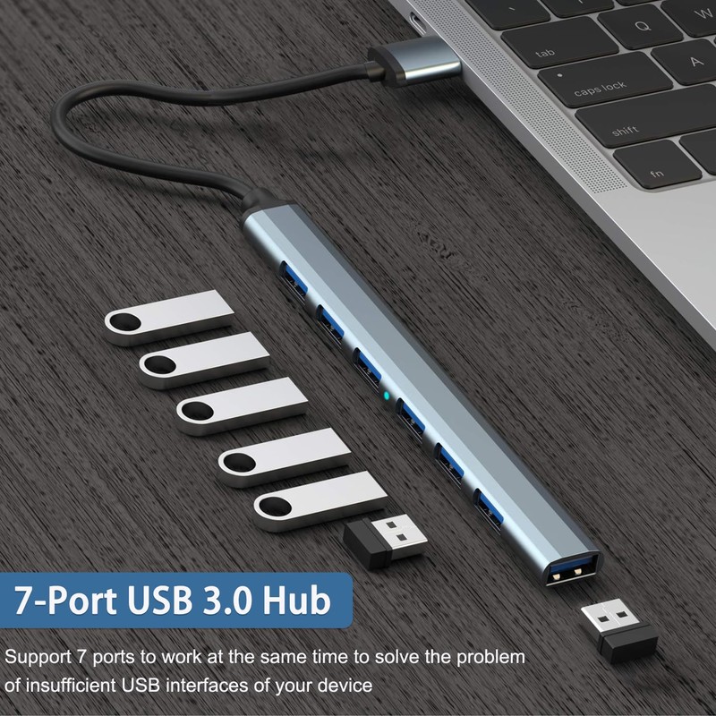 TIEDXIOY 7 Port USB 3.0 Hub, Aluminium USB Splitter &