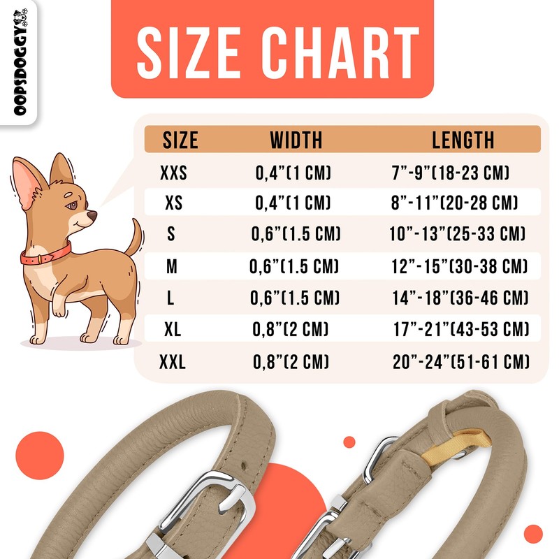 OOPSDOGGY Rolled Leather Dog Collar Soft Roll Collars for Small