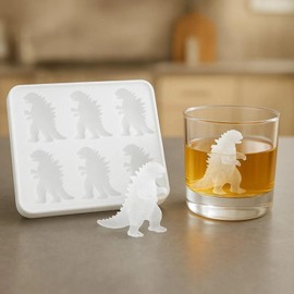 Piegricdiat Dinosaur Ice Cube Mold, 6-Cavity Silicone Ice Tray, Fun Dinosaur Shaped Ice Maker for Parties & Cocktails, Easy Fill & Release (Black)