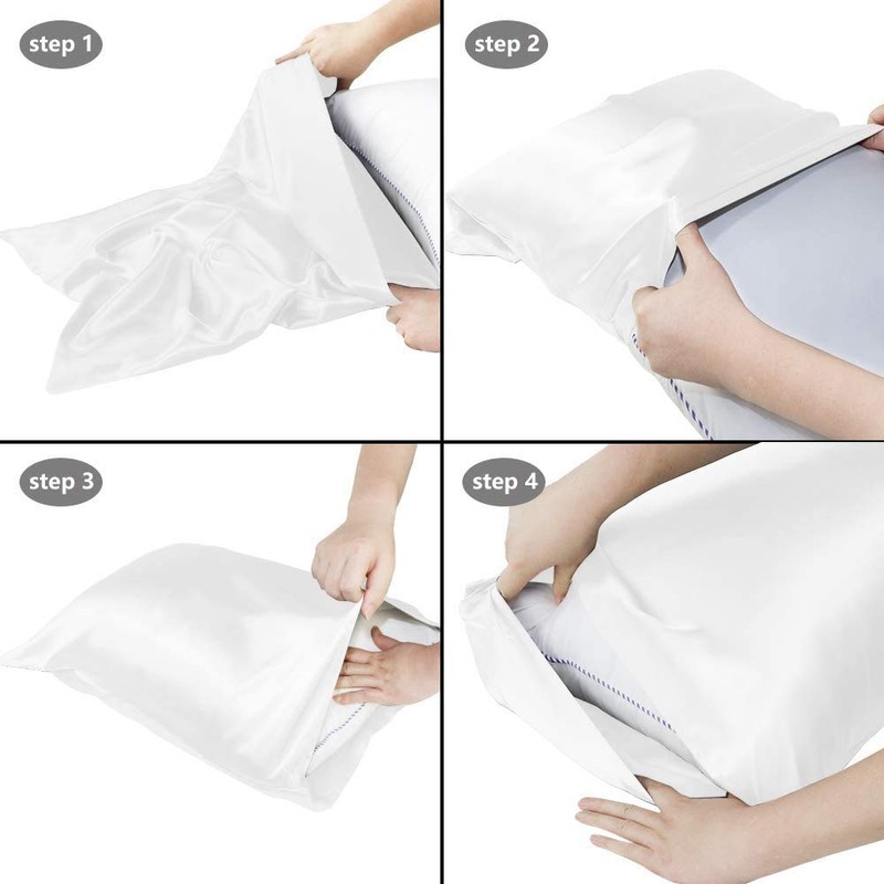 Set of 2 Satin Pillow Covers Envelope Pillowcase for Skin