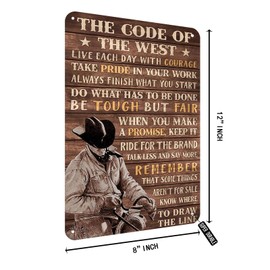 Super durable The Code of The West Cowboy with Black Hat Tin Sign Vintage Cave Bar Home Wall Decoration Cowboy Code Tin Sign 8x12 Inch