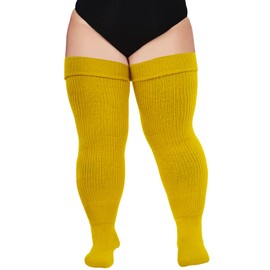 Plus Size Womens Thigh High Socks for Thick Thighs- Extra Long & Thick Over the Knee Stockings- Leg Warmer Boot Socks (Mustard Yellow)