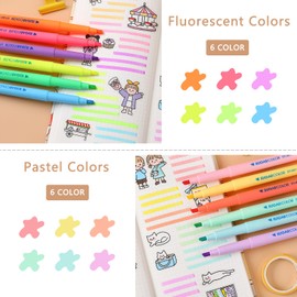 YOSKAEDI Highlighter, 12 Colourful Highlighters with 12 Colours, No Bleed and Dry Fast Glow Pencils, Bible Marker Pens, Highlighter Pen Suitable for School Supplies for Learning and Working