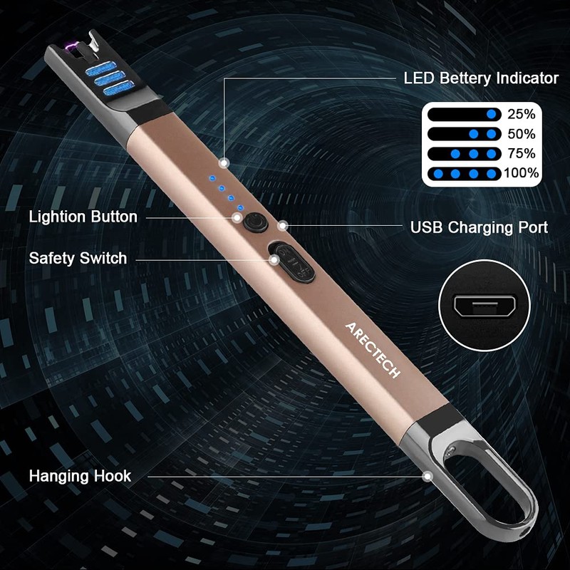 ARECTECH Electric Candle Lighter Rechargeable USB Long Gill Lighter for