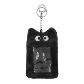 MOSSTYUS Plush Card Holder Fluffy Photocard Holder Bus Card Sleeve ID Bank Credit Card Holder Protector Stationery,Black