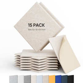 Berlai 15 Pack Acoustic Panels Self Adhesive Sound Proof Foam Panels, 12x12x0.4" High Density Sound Absorbing Panels, Square Acoustic Tiles for Recording Studio Home Theater Office Room(Light Camel)