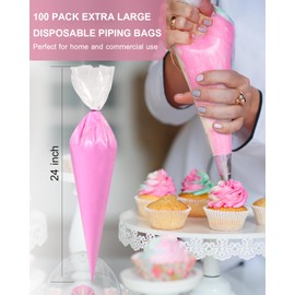 24 Inch Extra Large Piping Bags Disposable, 100 Pieces Icing Bags, Tipless Piping Bags, Thickened Pastry Bags, Non-Slip & Anti-Burst, Frosting Piping Bags for Cakes Cookies Decoration