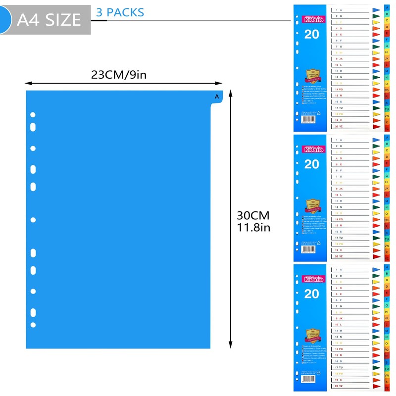 File Dividers A4, 3 Pack 20 Part Folder Dividers A-Z