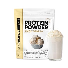 Clean Simple Eats Whey Protein Powder, Simply Vanilla Flavor Naturally Sweetened, 100% Grass Fed Protein Powder with Digestive Enzymes & No Artificial