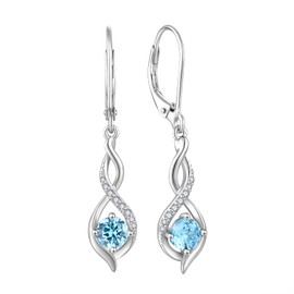 Blaniy Infinity Dangle Drop Earrings for Women 925 Sterling Silver March Birthstone Earrings Aquamarine Leverback Earring Jewelry Gifts for Women