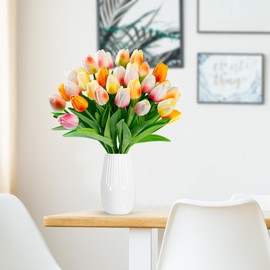 Sggvecsy 30 Pcs Fake Tulips Artificial Flowers Real Touch PU Faux Flowers Tulip Stems for Wedding Floral Arrangement Spring Bouquet Home Party Office Decorations for Mother's Day (Multi Colors)