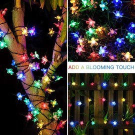 suddus Solar String Lights for Outside, 2 Pack 100 LED Flower Solar Powered Lights String, Solar Lights for Christmas Tree, Patio, Garden, Fence, Bush Decorations.