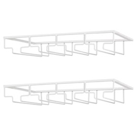 FOMANSH Wine Glass Rack - Under Cabinet Stemware Wine Glass Holder Glasses Storage Hanger 2 Pack Metal Organizer for Bar Kitchen 4 Rows White
