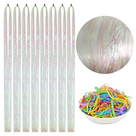 Hair Tinsel Extensions White 44 Inch Glitter Tinsel Hair Kit Sparkling Fairy Hair Accessories for Women Kids Girls 8 Pcs 200 Strands/Pcs