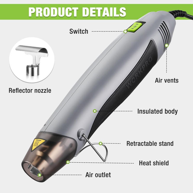 WORKPRO Heat Gun, 400W Mini Hot Air Gun with Reflector