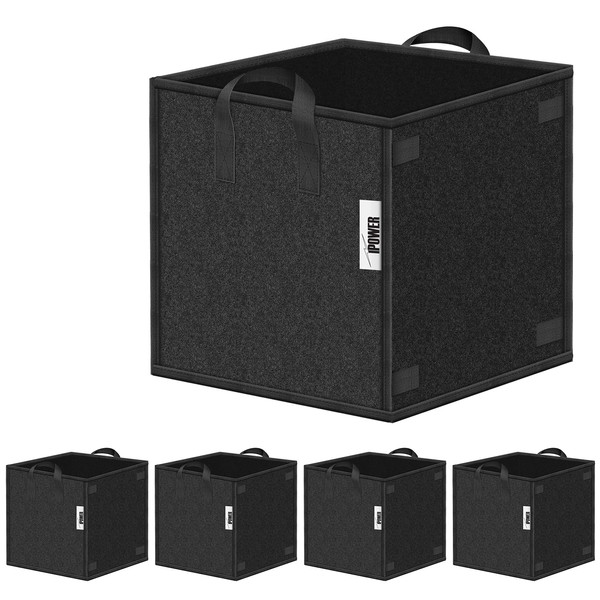 iPower GLGROWBAGCUBIC7X5V1 5 Pack 7 Gallon Square Grow Bags Thickened Fabric Pots with Handles and Stick Holders for Poles, Black