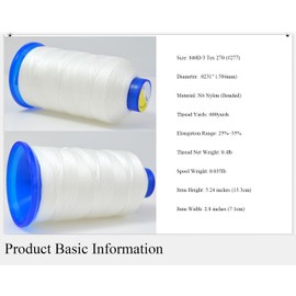 Selric [600Yards / 26 Colors Available] Tex 270 Bonded Nylon Thread for Leather Sewing 840D/3 T270#277 Heavy Duty Upholstery Thread for Leather and Other Heavy Fabric（White）