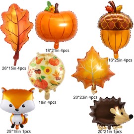 22 Pcs Fall Balloons Maple Leaves Balloons Autumn Theme Decorations with Maple Leaves Pumpkin Foil Balloons for Fall Theme Wedding Bridal Baby Shower Boys Girls Birthday Thanksging Day Party Decoration