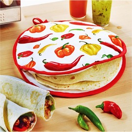 DOKKIA Tortilla Warmer Taco 12 Inch Insulated Cloth Pouch - Microwavable Use Fabric Bag Servers Holder to Keep Flour Burrito Warm (12 Inch, Carnival Fiesta Themed Chili Pepper Party)