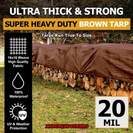 6' x 8' Brown Super Ultra Heavy-Duty Tarp – 20 Mil Waterproof & UV-Resistant 6x8 - Large Outdoor Tarp, Waterproof Tarp Cover for Rain Camping, Tent Tarp, UV Protection, Reinforced Corners
