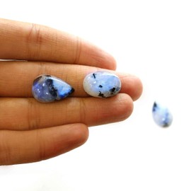 Gempires Natural Rainbow Moonstone with Black Tourmaline Gemstone Wholesale Cabochons Lot Jewelry Making Loose Gemstone Polished Decor Healing Crystals Bulk Gemstone (50 Carat)