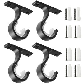Anndason Curtain Rod Brackets Ceiling Ｍount and Ｗall Installation　Curtain Rod Brackets Ceiling Curtain Rod Brackets Rod Holders for 1 Inch Rod, Black Color, (Set of 4,Black)