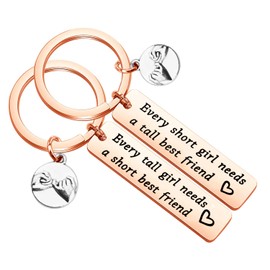 PLITI Best Friends Keychain Friendship Gift Set Of 2 BFF Keyring Every Tall Girl Needs A Short Best Friend Sister Keychain From Sister (Short Tall Sis Rectangle RG)
