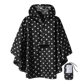 SaphiRose Lightweight Kids Rain Poncho Jacket Waterproof Outwear Rain Coat Black Polka Dot XX-Large