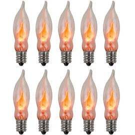 Creative Hobbies A101 Flicker Flame Light Bulb -3 Watt, 130 Volt, E12 Candelabra Base, Flame Shaped, Nickel Plated Base,- Dances with a Flickering Orange Glow -Wholesale Box of 10 Bulbs