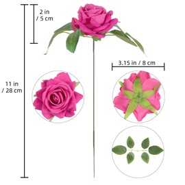 INSUNSIX Hot Pink Roses 16pcs Velvet Artificial Roses with Stems Hot Pink Artificial Flowers 3.15" for Bridal Bouquet Wedding Flowers for Floral Centerpieces Home Party Decor (Hot Pink)