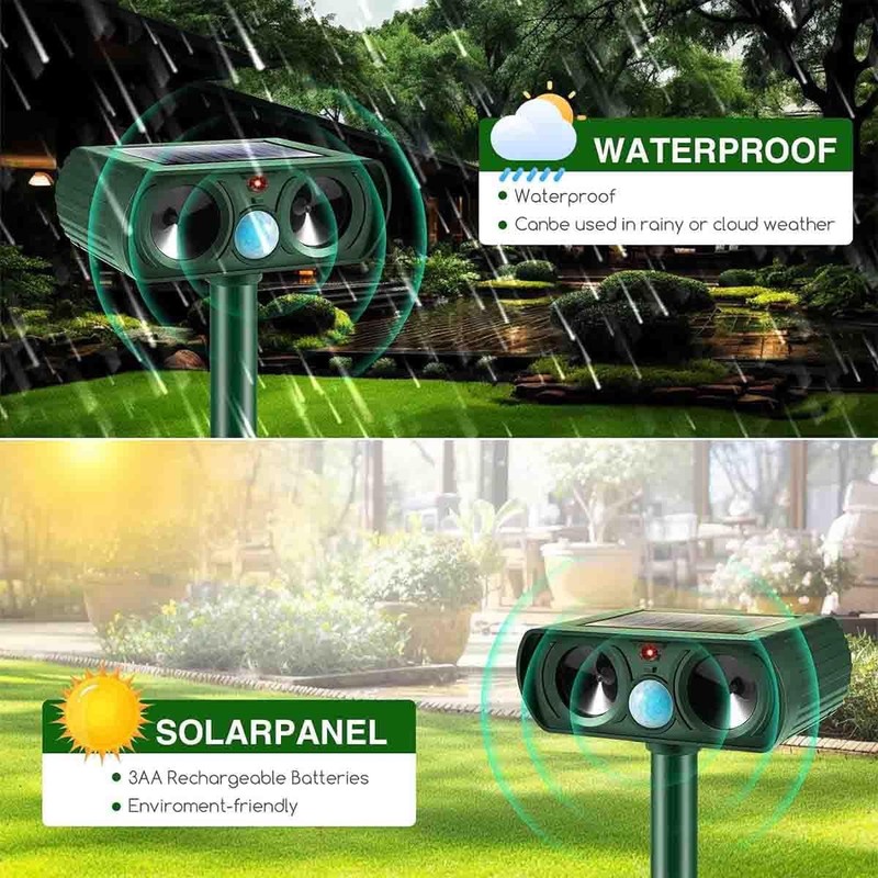 2PACK Ultrasonic Animal Repellent Outdoor Solar Animal Repeller with Motion