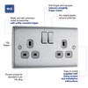 BG Electrical NBS22G-01 Double Switched Power Socket, Brushed Steel, 13