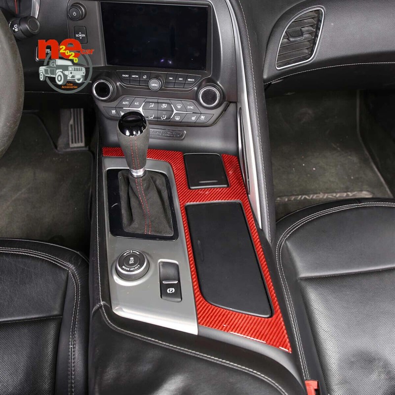 car-king888 Red Fiber Central Control Gear Panel Trim Accessories Kit