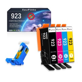 SavFinto 923 Ink Cartridges Combo Pack (Without Chip) Compatible for HP 923 Ink Cartridges for OfficeJet 8122e 8123 8120 OfficeJet Pro 8130 8135e 8138e 8139e Printer (4-Pack, BK/C/M/Y, 700 Pages)
